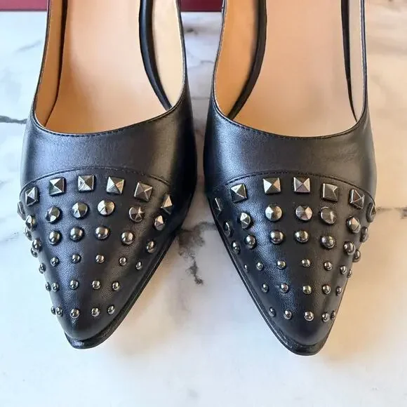 NEW Vaneli Ancyra Black Leather Studded Pumps Size 8.5 - Picture 5 of 7